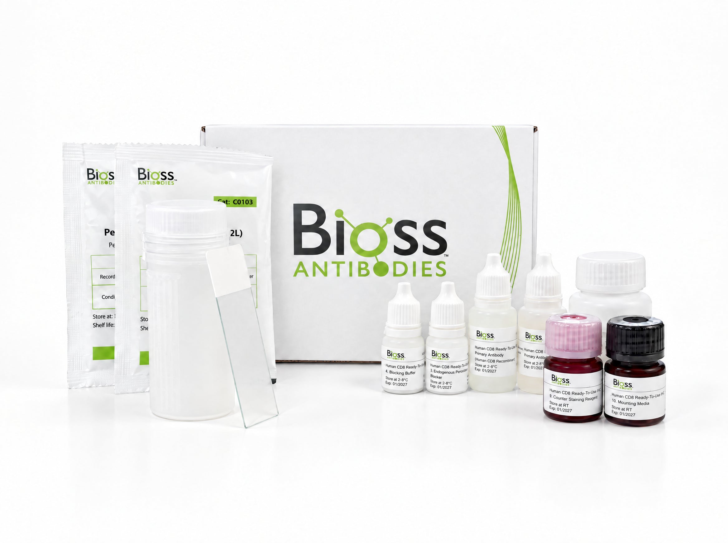 Representative Bioss ready-to-use IHC kit packaging; contents and labels vary by product.