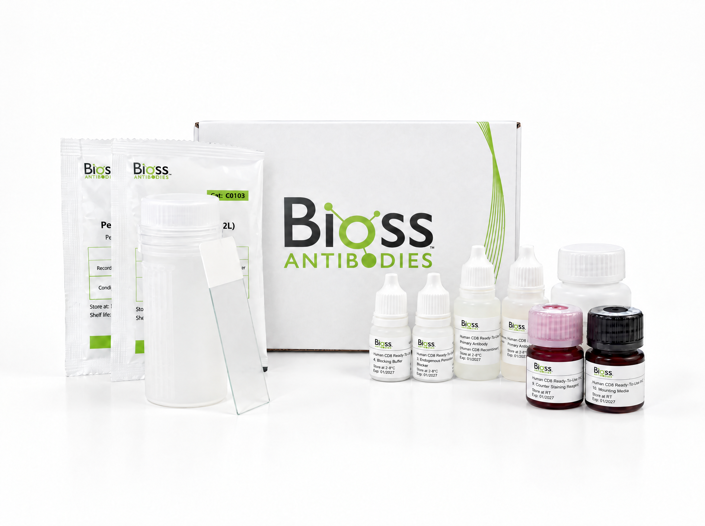 Representative Bioss ready-to-use IHC kit packaging; contents and labels vary by product.